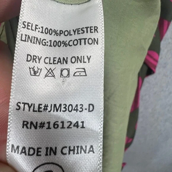 J. Marie Dress Womens Small Pink Olive Green Leaf Print Ruffle Mini Belted EUC - Picture 7 of 9